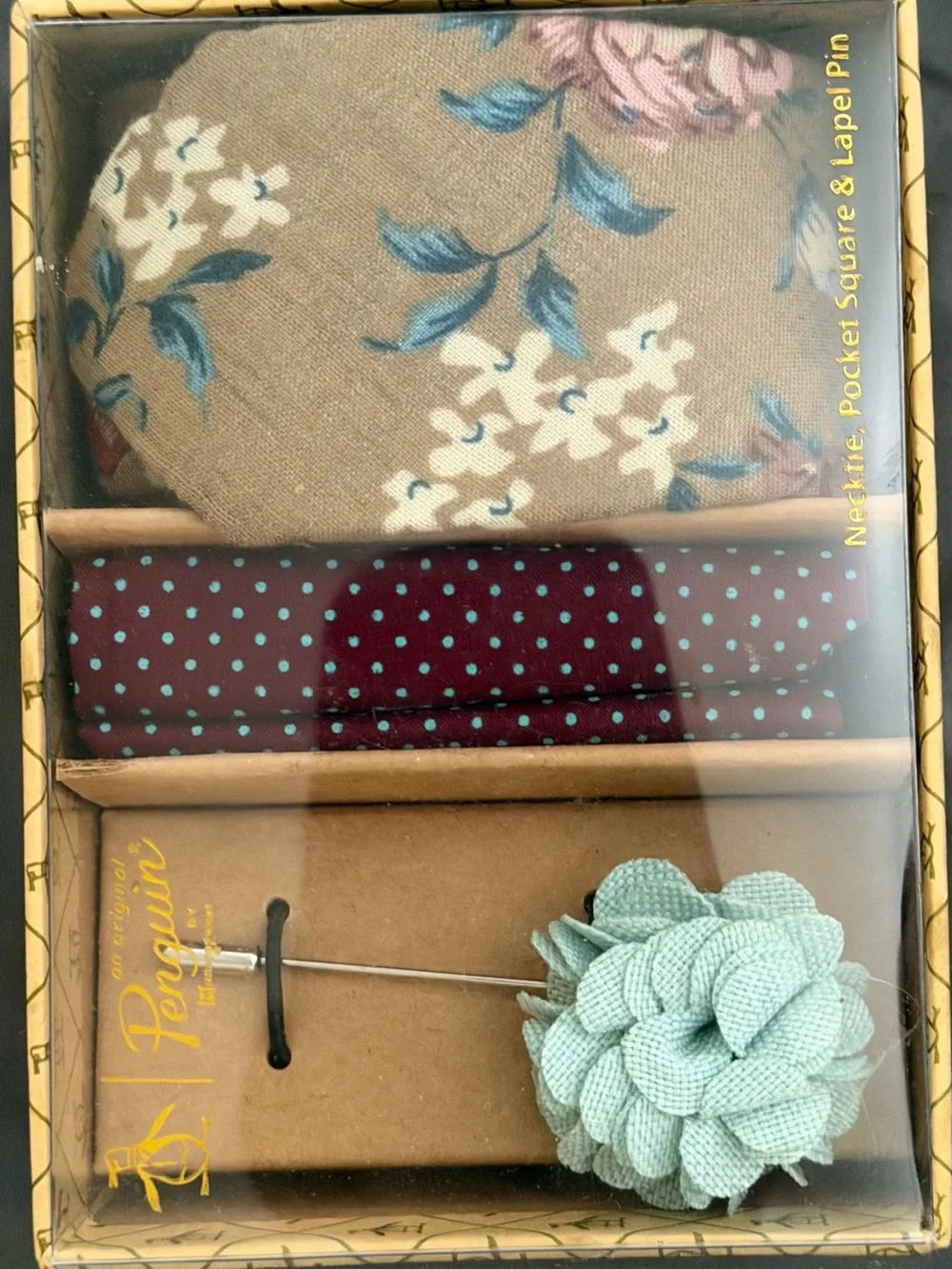 Original Penguin Brown Floral Cotton Accent Pillow Cover with Blue Accents